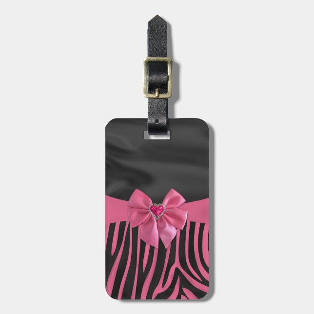 Etiqueta De Bagagem chic elegante tecido de seda efeitos zebra (Frente Vertical)