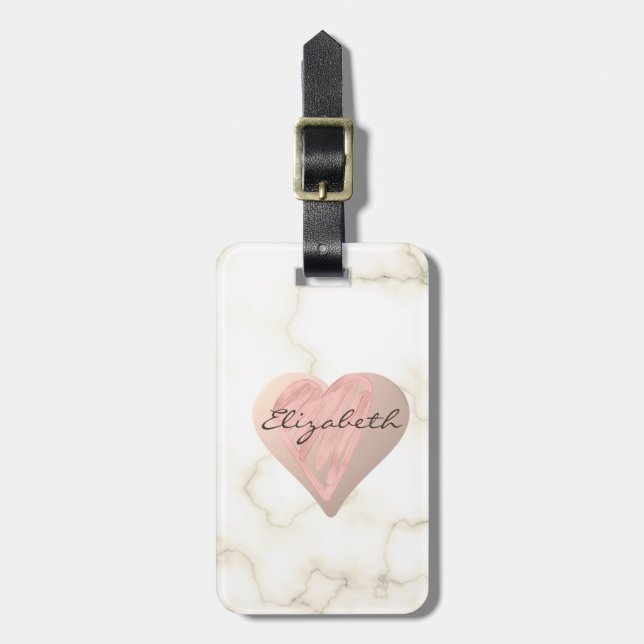 Etiqueta De Bagagem Chic Girly Hearts, Marble - Personalizado (Frente Vertical)