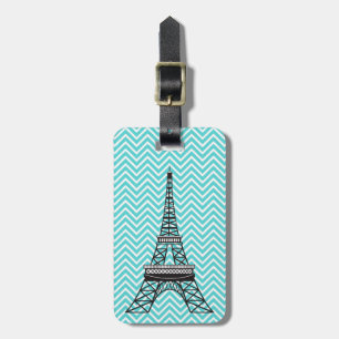 Etiqueta De Bagagem Chic Paris Eiffel Torre Azul Chevron Personalizado