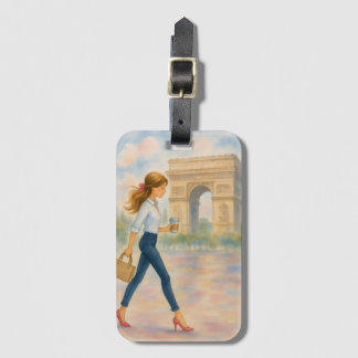 Etiqueta De Bagagem Chic Paris Girl by Arc de Triomphe