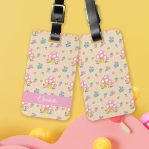 Etiqueta De Bagagem Chic Pastel Mushroom Strawberry Pattern Cream