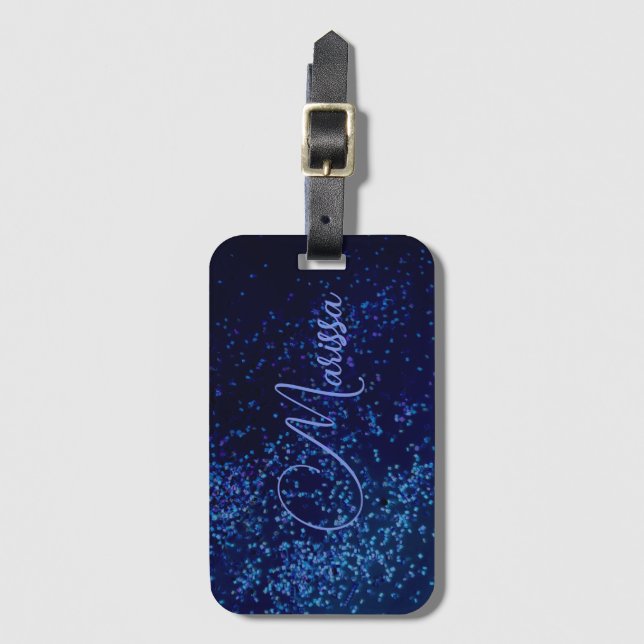Etiqueta De Bagagem Chic Personalizado Blue Confetti (Frente Vertical)