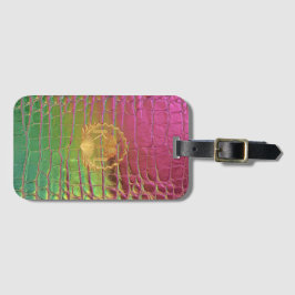 Etiqueta De Bagagem Chic Pink Green Croc Monogram Gold Crest