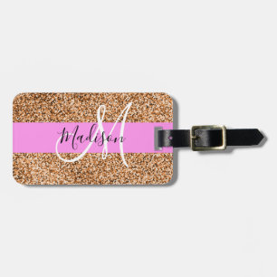 Etiqueta De Bagagem Chic Pink & Pumpkin Glitter Sparkles Nome do Monog