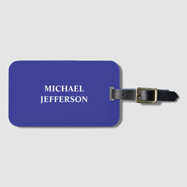 Etiqueta De Bagagem Chic Plain Deep Blue Personalized Name (Frente Horizontal)