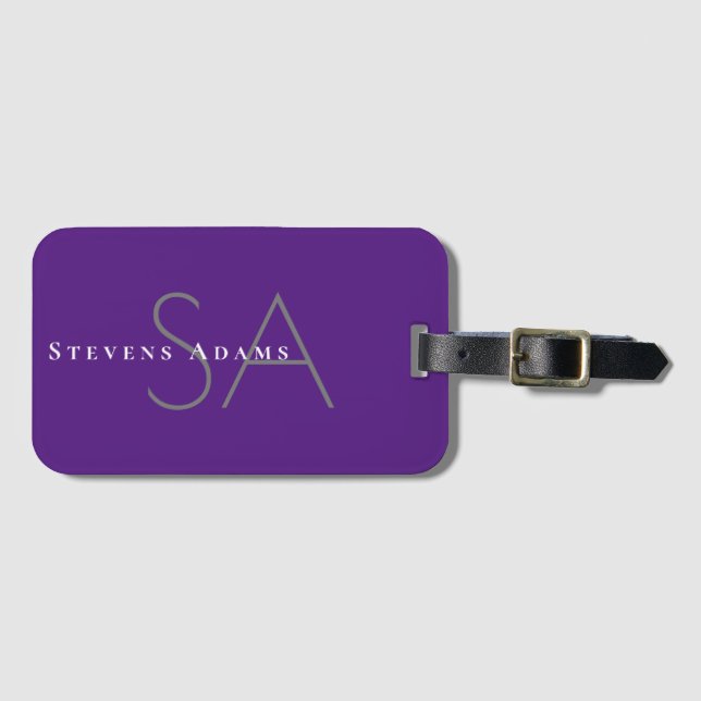 Etiqueta De Bagagem Chic Profissional Periwinkle Roxo Monogramado (Frente Horizontal)