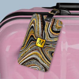 Etiqueta De Bagagem Chic Sparkle Glitter marble cinza monograma