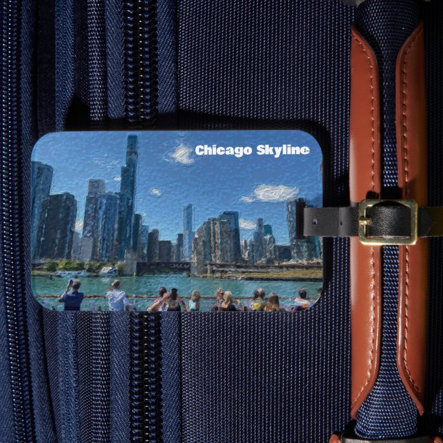 Etiqueta De Bagagem Chicago, Illinois Abstrato Skyline (Frente Insitu 4)