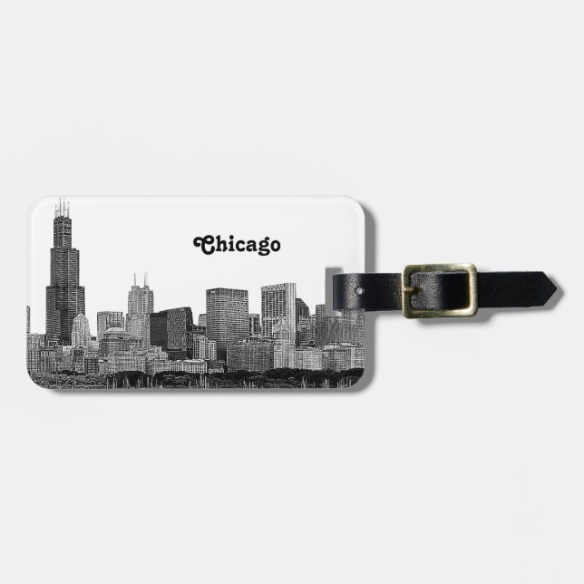 Etiqueta De Bagagem Chicago Skyline Etch (Frente Horizontal)