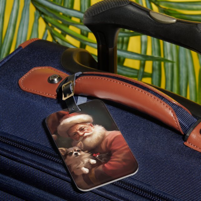 Etiqueta De Bagagem Chihuahua com Papai Noel Natal Festivo (Frente Insitu 1)