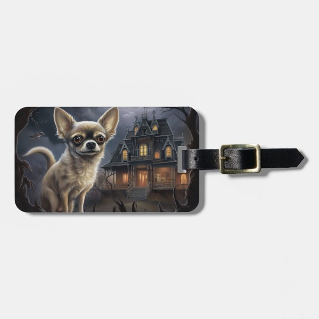 Etiqueta De Bagagem chihuahua Halloween Scary (Frente Horizontal)