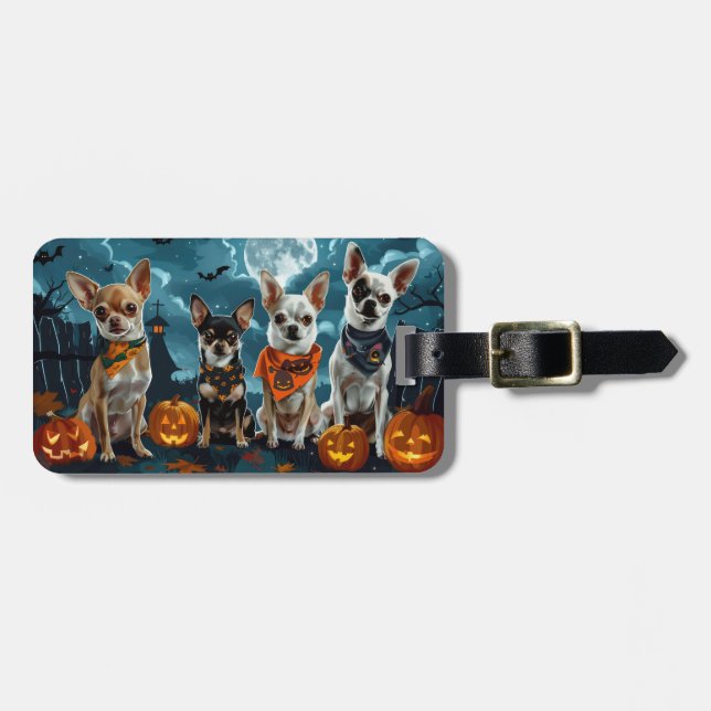 Etiqueta De Bagagem Chihuahua Halloween Spooky (Frente Horizontal)