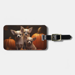 Etiqueta De Bagagem Chihuahua Puppy Autumn Delight Pumpkin
