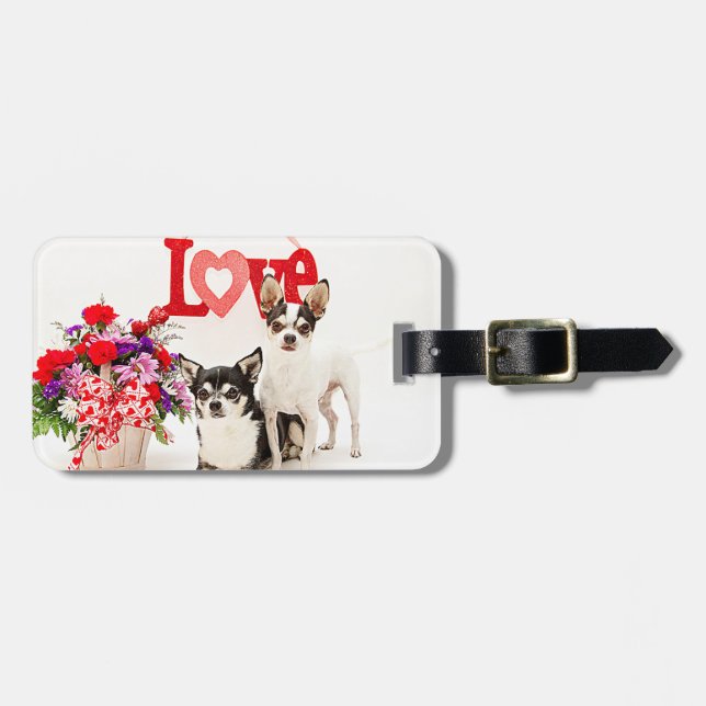 Etiqueta De Bagagem Chihuahua's, Flores e Amor (Frente Horizontal)