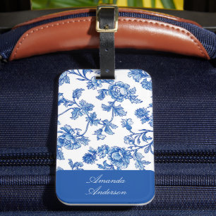 Etiqueta De Bagagem Chinoiserie azul e branca