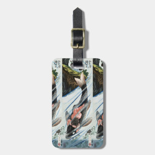 Etiqueta De Bagagem Chinoiserie Carpas Koi Cachoeira Arte Japonesa