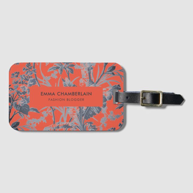 Etiqueta De Bagagem Chinoiserie Laranja Botânica Personalizada (Frente Horizontal)