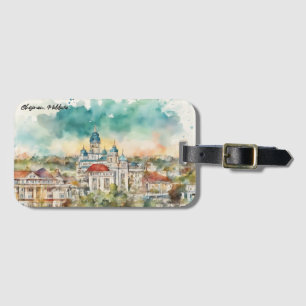Etiqueta De Bagagem Chisinau Moldávia Pintura Aquarela Vista da Cidade