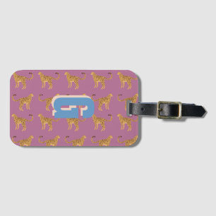 Etiqueta De Bagagem Chita, monograma rosa-leopardo