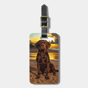Etiqueta De Bagagem Chocolate Labrador no Sunset