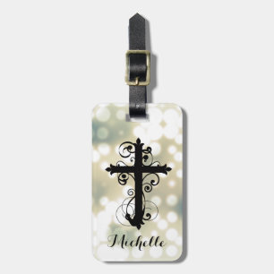 Etiqueta De Bagagem Christian Swirling Cross Personalizado