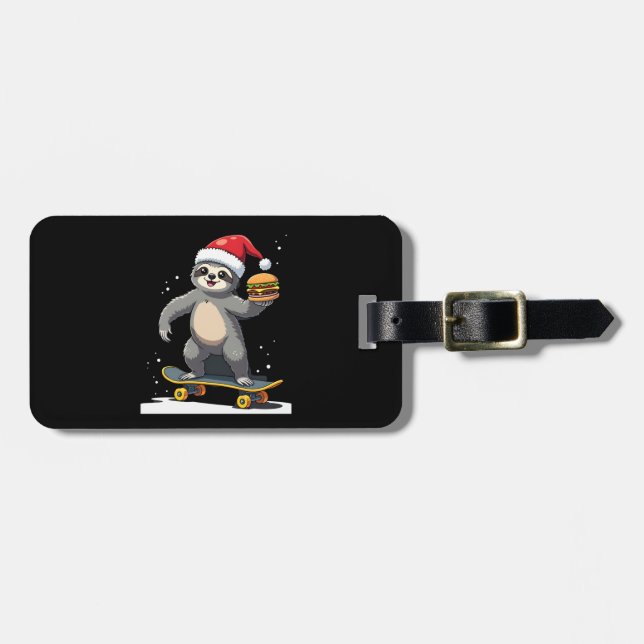 Etiqueta De Bagagem CHRISTMAS SLOTH Funny Christmas Skateboard Sloth ( (Frente Horizontal)