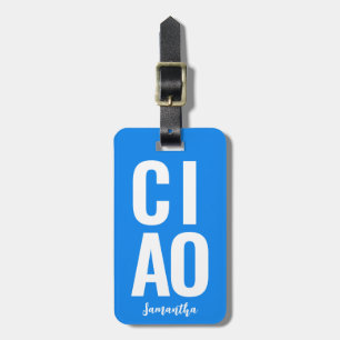 Etiqueta De Bagagem Ciao Azul Néon Moderno Fofo Divertido e Negrito