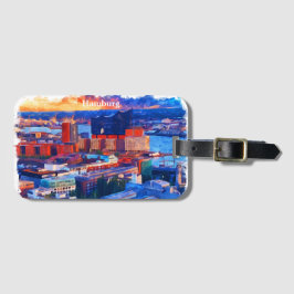 Etiqueta De Bagagem Cidade de Hamburgo, Alemanha, View Watercolor
