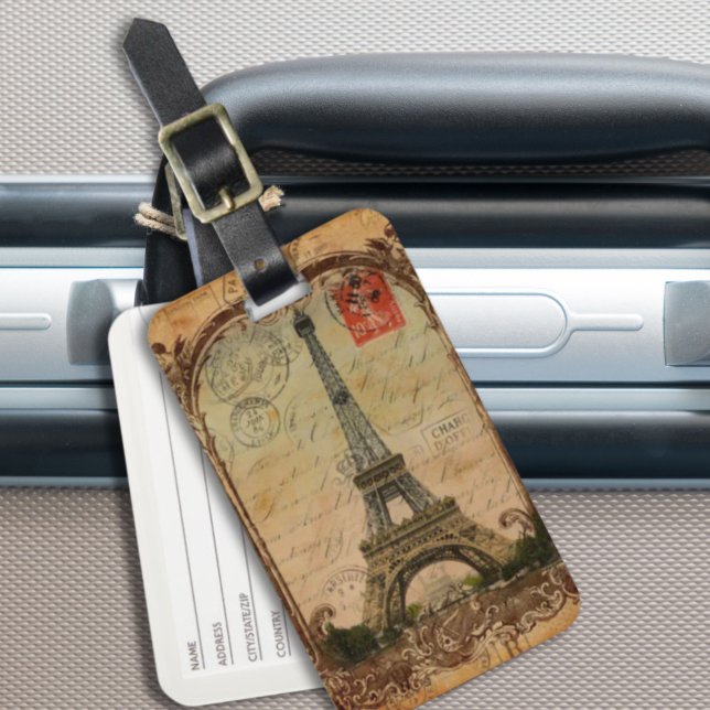 Etiqueta De Bagagem cidade moderna francesa paris eiffel torre (french country modern vintage paris eiffel tower luggage tag)