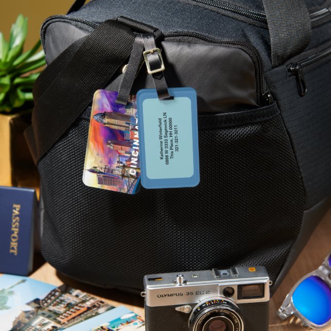 Etiqueta De Bagagem Cincinnati Skyline Abstrato Art (Frente e verso)