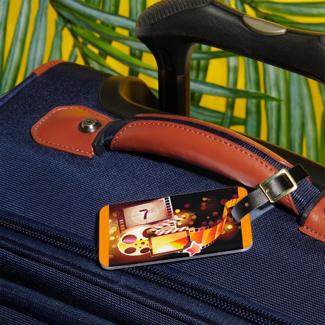 Etiqueta De Bagagem Cinematic Film Reel and Clapperboard (Criador carregado)