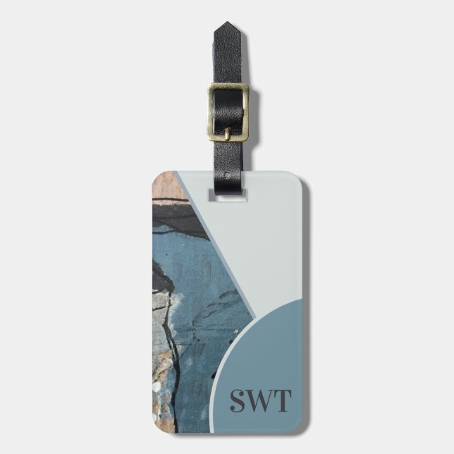 Etiqueta De Bagagem Cinza Abstrato de Mídia Mistura Monograma Inicial  (Frente Vertical)