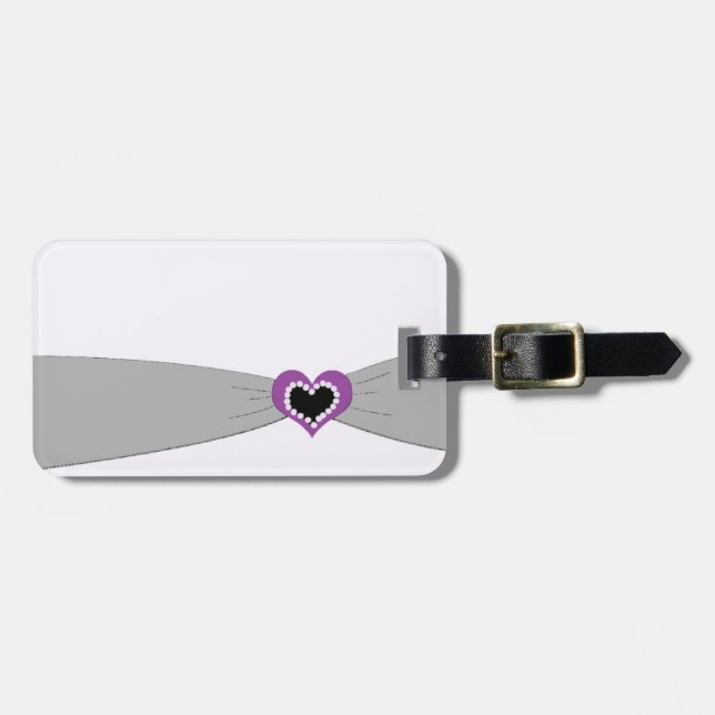 Etiqueta de bagagem cinza e roxa elegante (Frente Horizontal)