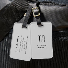 Etiqueta De Bagagem Cinza Moderno Monogramado