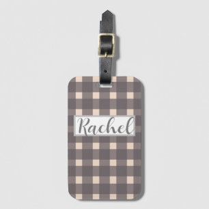 Etiqueta De Bagagem Cinza Rosa Gingham Personalizado