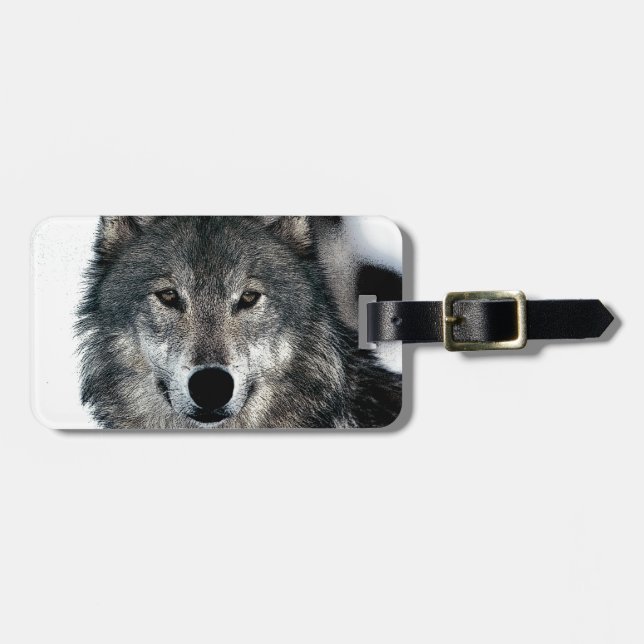 Etiqueta De Bagagem Cinza Wolf (Frente Horizontal)