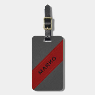 Etiqueta De Bagagem Cinzas e Red Stripes Faux Couro Vintage