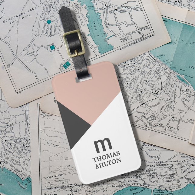 Etiqueta De Bagagem Cinzas Geométricas Modernas - Falsa Branca Dourada (Criador carregado)