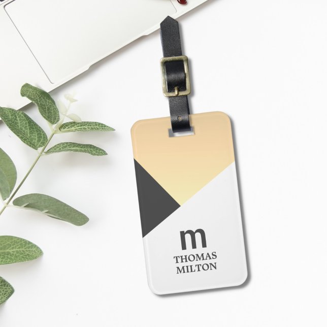 Etiqueta De Bagagem Cinzas Geométricas Modernas - Falsa Branca Dourada (Criador carregado)