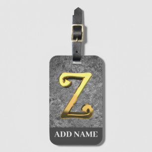 Etiqueta De Bagagem Cinzas Personalizadas e Monograma Dourado - Letra