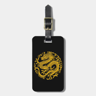 Etiqueta De Bagagem Círculo chinês amarelo e preto tradicional do