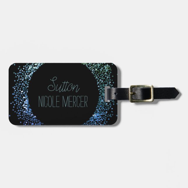 Etiqueta De Bagagem Círculo de brilho azul (Frente Horizontal)