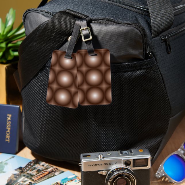 Etiqueta De Bagagem Círculo Geométrico 3D Escuro Mocha Mousse Branco (Frente e verso)