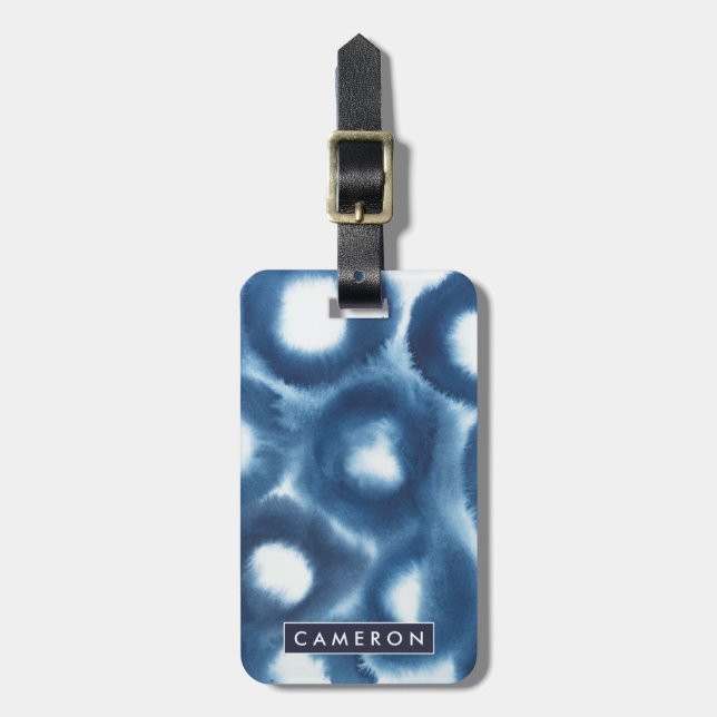 Etiqueta De Bagagem Círculos de Impressão de Aquarela Indigio (Frente Vertical)