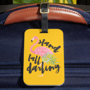 Etiqueta De Bagagem Citação Stand Tall Darling Neon Pink Flamingo Text