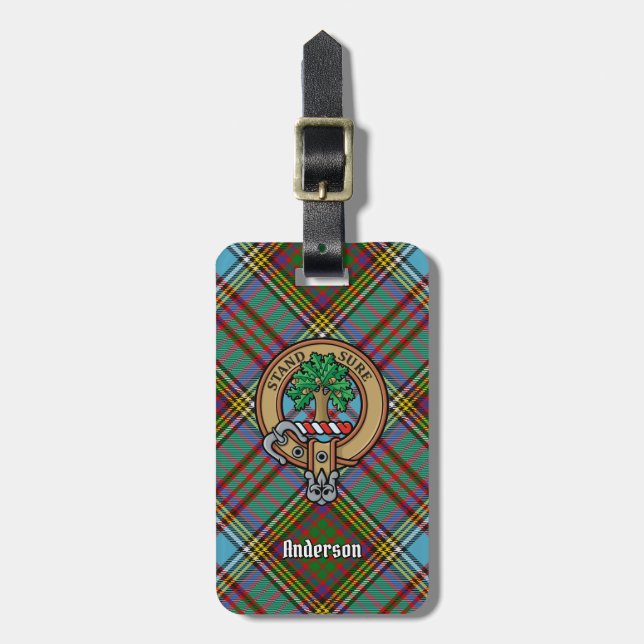 Etiqueta De Bagagem Clan Anderson Crest sobre Tartan (Frente Vertical)