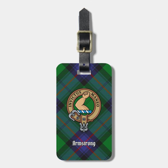 Etiqueta De Bagagem Clan Armstrong Crest sobre Tartan (Frente Vertical)