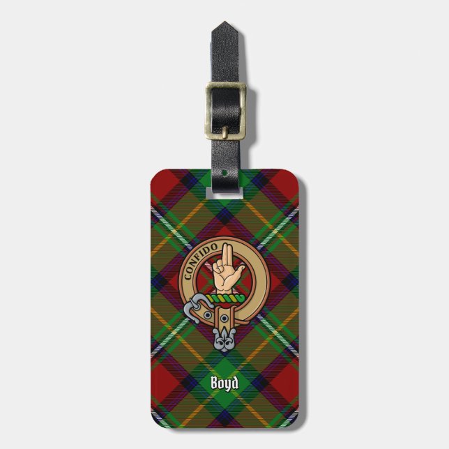 Etiqueta De Bagagem Clan Boyd Crest sobre Tartan (Frente Vertical)