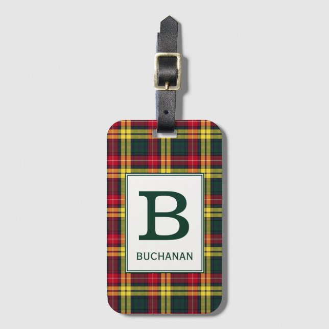 Etiqueta De Bagagem Clan Buchanan Tartan Monogrammed (Frente Vertical)