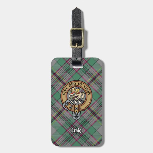 Etiqueta De Bagagem Clan Craig Crest sobre Tartan (Frente Vertical)